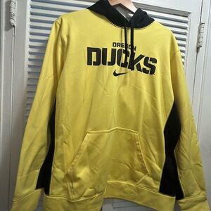 Nike Oregon Ducks Hoodie Mens L Yellow Therma Fit Performance Fleece Pullover